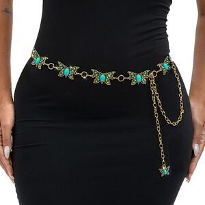 6864 Butterfly Belt Rhinestone-metal-turquoise Gold Silver Carving